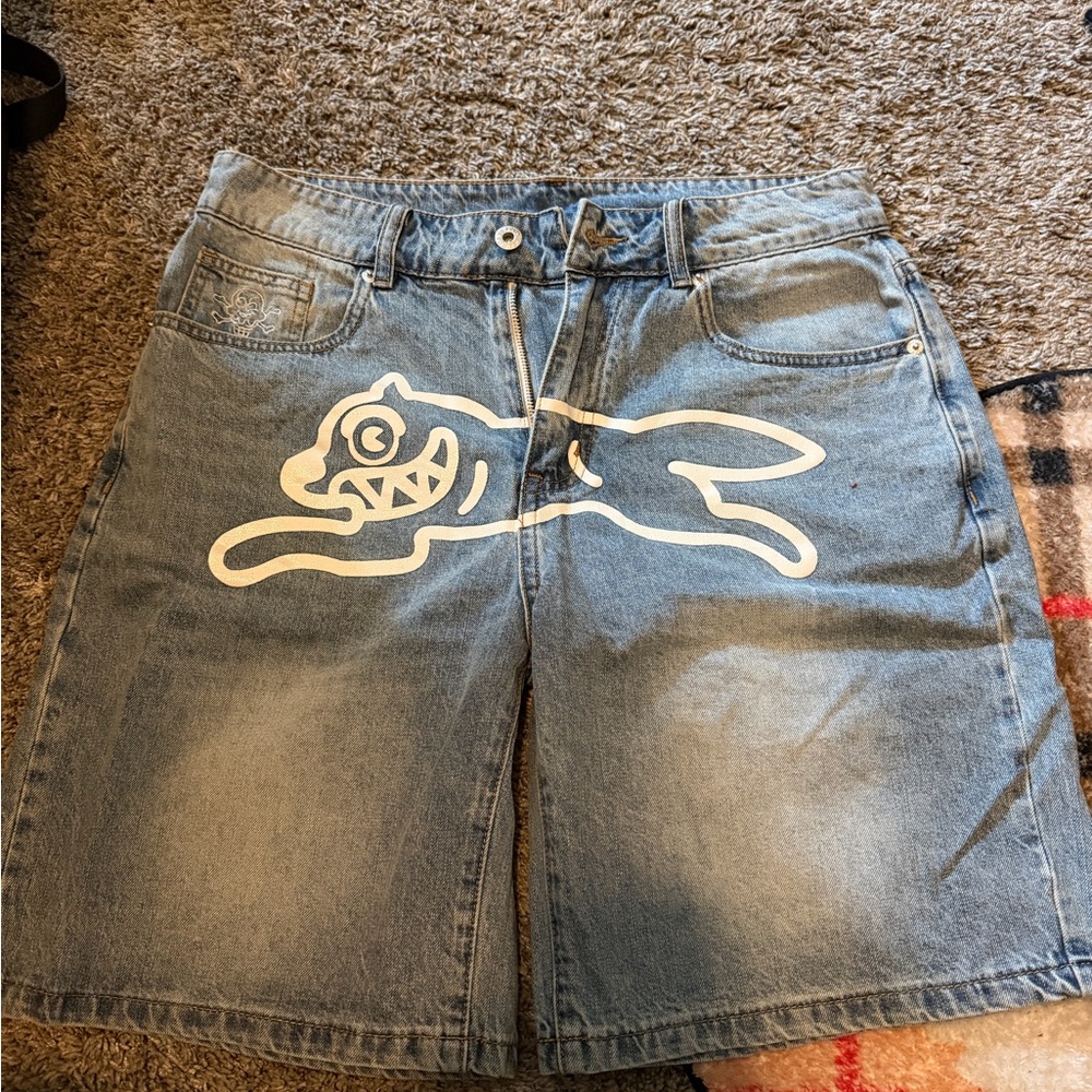 Men's Blue ice cream  Denim Shorts with Graphic Design